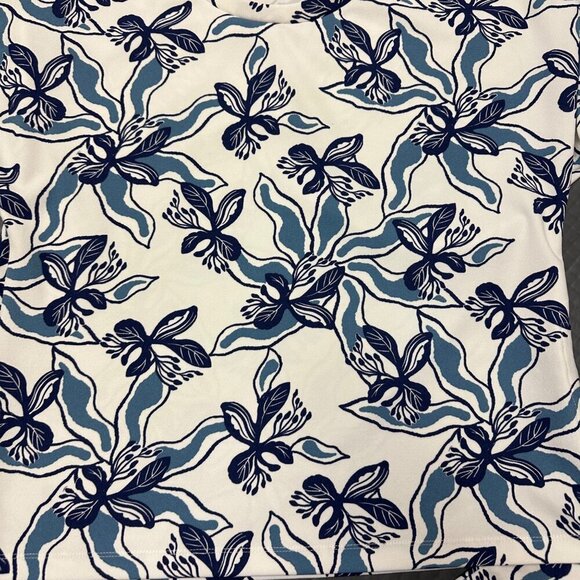 MELLODAY WOMENS BLUE FLORAL BLOUSE SHORT SLEEVE SIZE LARGE - Picture 2 of 6